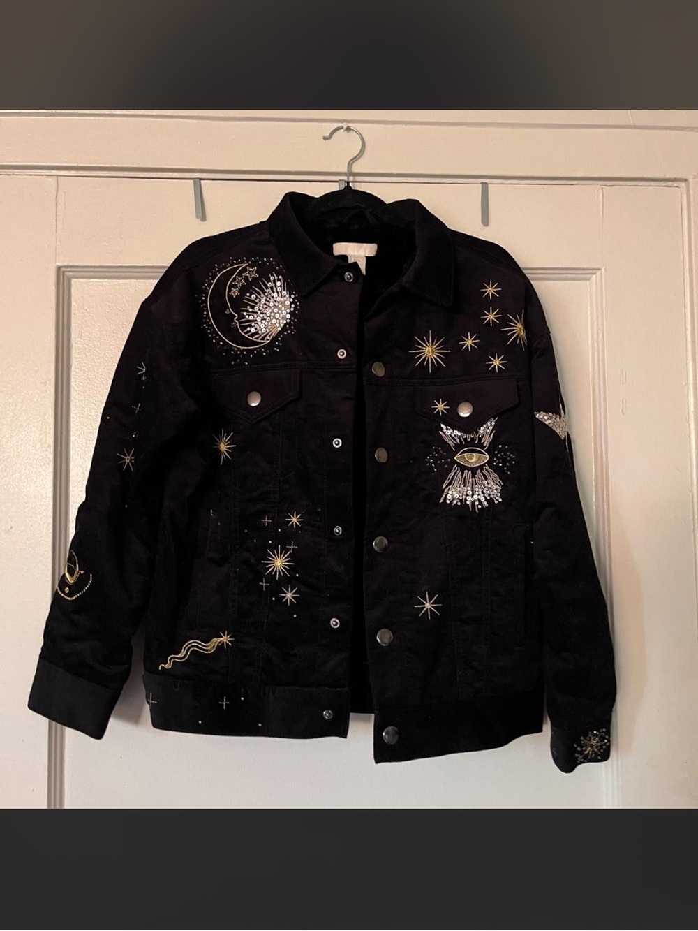 H&M Black Embroidered Celestial Jacket Size 2
